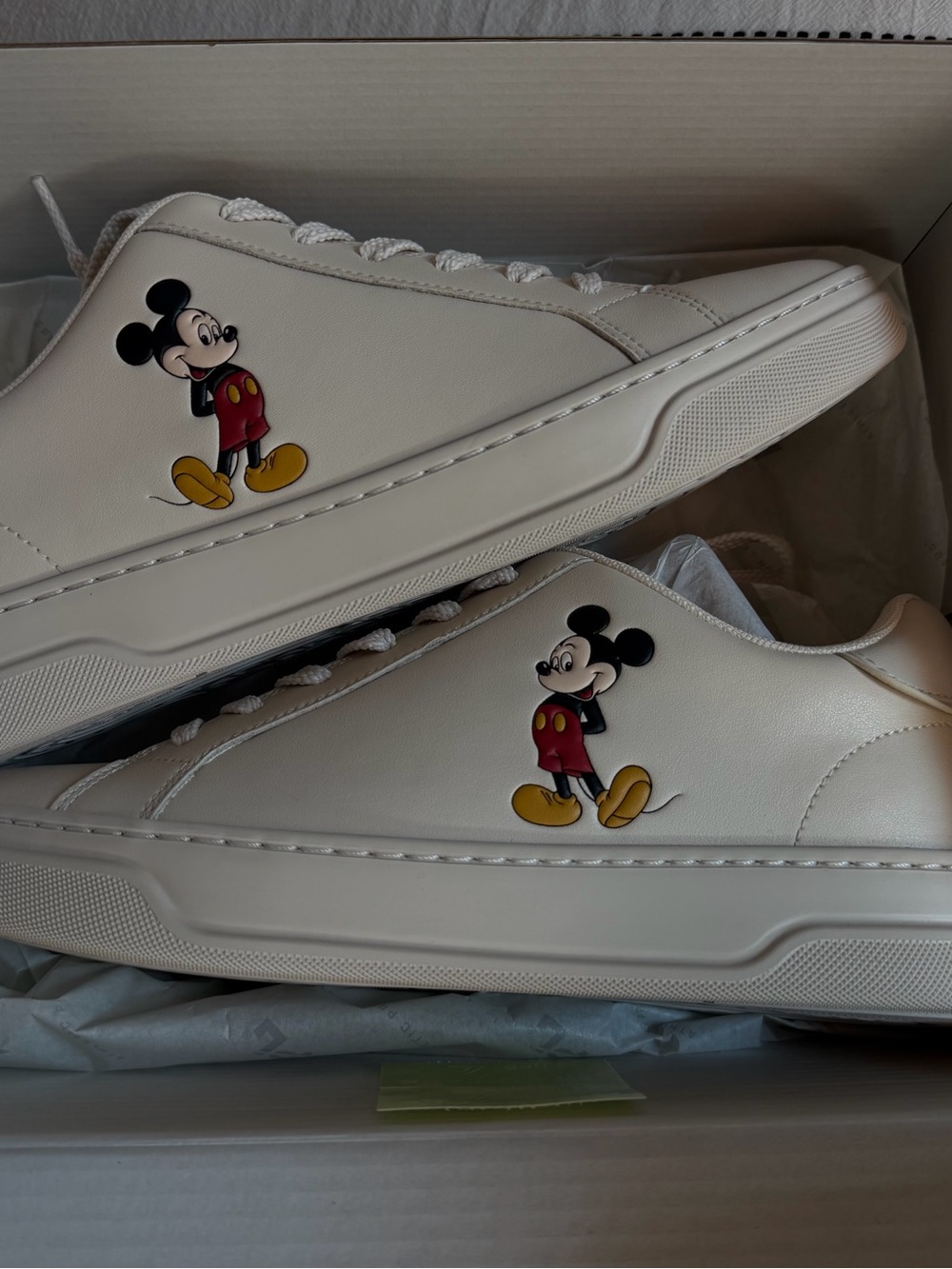 Coach Cream Leather Sneaker with Mickey Graphic - Picture 2 of 5